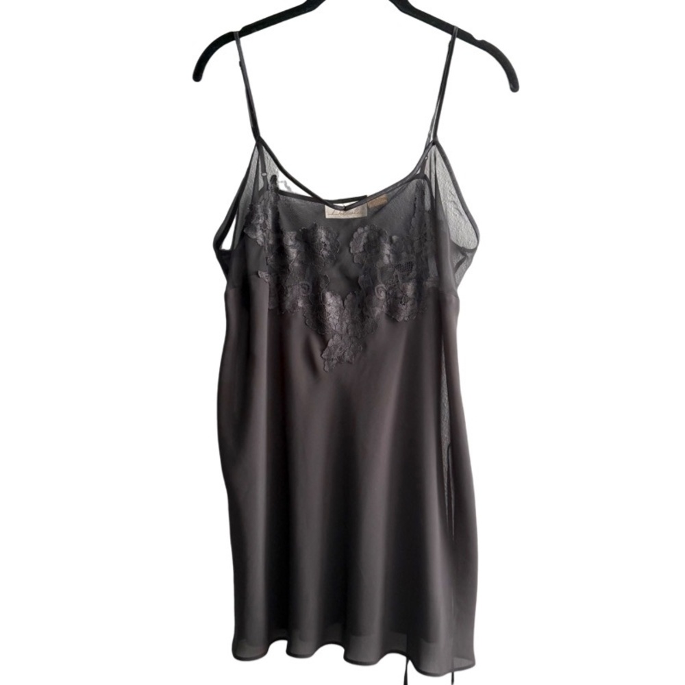 Delicates Black Chemise Slip Dress Negligee Lace Detail Slit Sides Size L